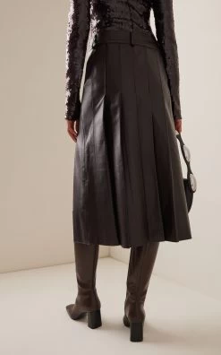 Nimue Pleated Leather Midi Skirt -Lady Fashion Store 16arlington brown nimue midi skirt 2