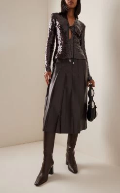 Nimue Pleated Leather Midi Skirt