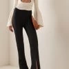 A.W.A.K.E. Mode Asymmetric Slit-Detailed Waffle Knit Pants -Lady Fashion Store a w a k e black asymmetric slit detailed waffle knit pants