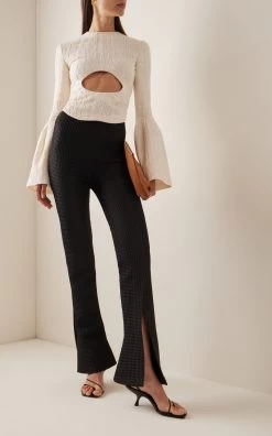 A.W.A.K.E. Mode Asymmetric Slit-Detailed Waffle Knit Pants