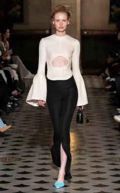 A.W.A.K.E. Mode Asymmetric Slit-Detailed Waffle Knit Pants 11 A.W.A.K.E. Mode Asymmetric Slit-Detailed Waffle Knit Pants -Lady Fashion Store a w a k e black asymmetric slit detailed waffle knit pants 3