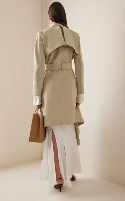 A.W.A.K.E. Mode Asymmetric Gabardine Trench Coat -Lady Fashion Store a w a k e neutral asymmetric gabardine trench coat 2