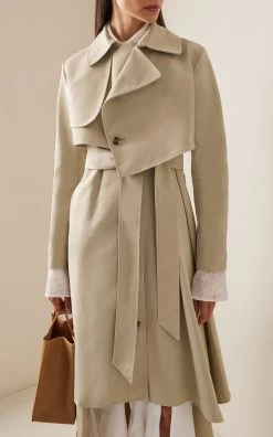 A.W.A.K.E. Mode Asymmetric Gabardine Trench Coat