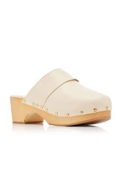 Bibi Studded Leather Clogs -Lady Fashion Store aeyde neutral bibi calf leather creamy 3