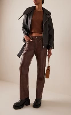 AGOLDE Sloane Recycled-Leather High-Rise Straight-Leg Jeans