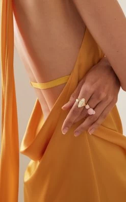 18K Gold Triple Pink Opal Ring