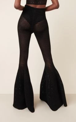 ALAIA Waffle-Knit Flared-Leg Pants -Lady Fashion Store alaia black 3d waffle flare 2
