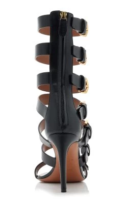 ALAIA Buckled Leather Sandals -Lady Fashion Store alaia black buckled leather sandals 3