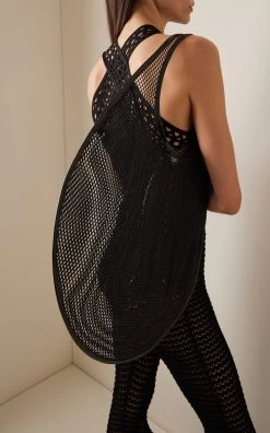 ALAIA Leather-Trimmed Mesh Tote Bag