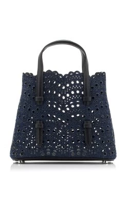 ALAIA Mina Laser-Cut Denim Top Handle Bag 9 ALAIA Mina Laser-Cut Denim Top Handle Bag -Lady Fashion Store alaia blue mina 20 2