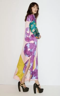 Superhero Snake Printed Silk-Satin Midi Dress -Lady Fashion Store alemais pink superhero snake printed silk satin midi dress 2