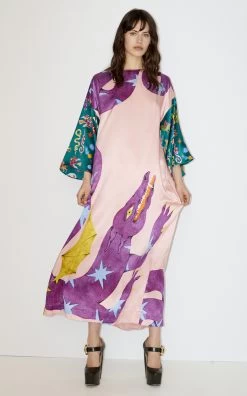 Superhero Snake Printed Silk-Satin Midi Dress