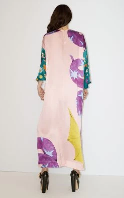 Superhero Snake Printed Silk-Satin Midi Dress -Lady Fashion Store alemais pink superhero snake printed silk satin midi dress 3