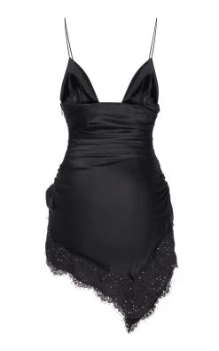 Lace-Trimmed Silk-Satin Mini Dress -Lady Fashion Store alessandra rich neutral silk satin mini dress with lace hotfix 3