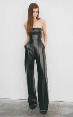 Steele Faux Leather Straight-Leg Jumpsuit -Lady Fashion Store alex perry black steele faux leather straight leg jumpsuit 3