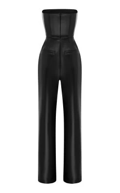Steele Faux Leather Straight-Leg Jumpsuit -Lady Fashion Store alex perry black steele faux leather straight leg jumpsuit 4