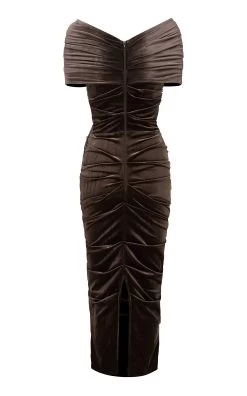 Layne Off-The-Shoulder Velvet Midi Dress -Lady Fashion Store alex perry brown layne velvet midi wrap dress 4