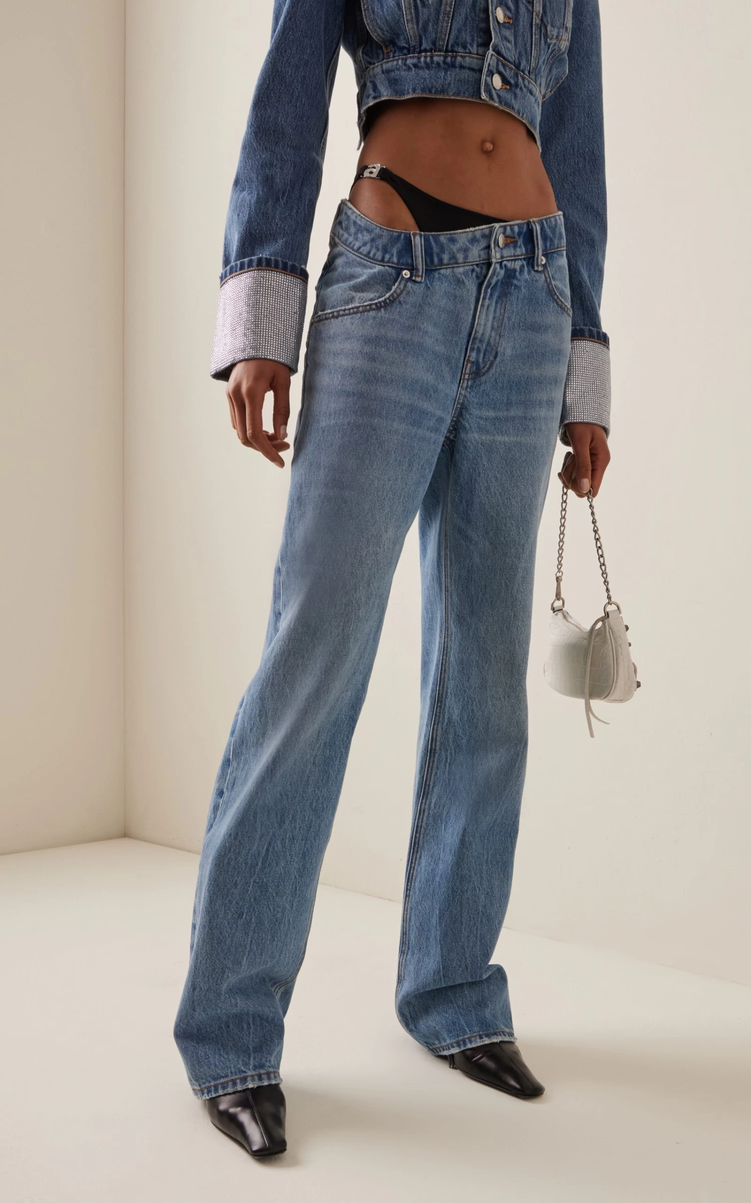 ALEXANDER WANG Exposed-Bikini Asymmetric Straight-Leg Jeans 4 ALEXANDER WANG Exposed-Bikini Asymmetric Straight-Leg Jeans - Image 2