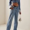 ALEXANDER WANG Exposed-Bikini Asymmetric Straight-Leg Jeans -Lady Fashion Store alexander wang blue exposed bikini asymmetric straight leg jeans