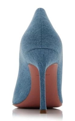 Amina Muaddi Camelia Denim Pumps -Lady Fashion Store amina muaddi blue camelia pump 90 2