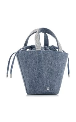 Amina Muaddi Rih Crystal-Embellished Denim Bucket Bag 11 Amina Muaddi Rih Crystal-Embellished Denim Bucket Bag -Lady Fashion Store amina muaddi blue rih crystal embellished denim bucket bag 3