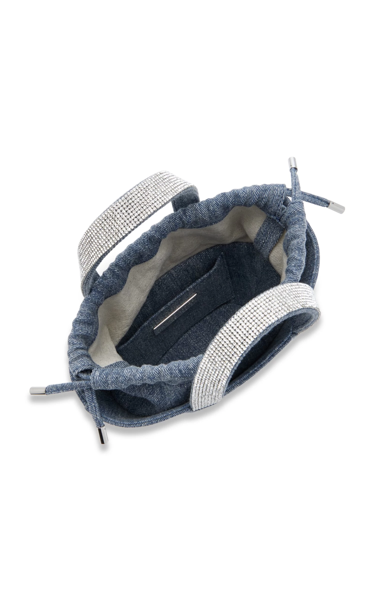 Amina Muaddi Rih Crystal-Embellished Denim Bucket Bag 8 Amina Muaddi Rih Crystal-Embellished Denim Bucket Bag - Image 6