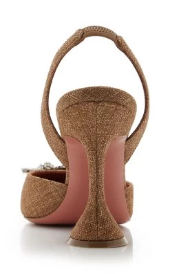 Amina Muaddi Begum Canvas Slingback Pumps -Lady Fashion Store amina muaddi brown begum sling 2