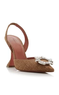 Amina Muaddi Begum Canvas Slingback Pumps -Lady Fashion Store amina muaddi brown begum sling 3
