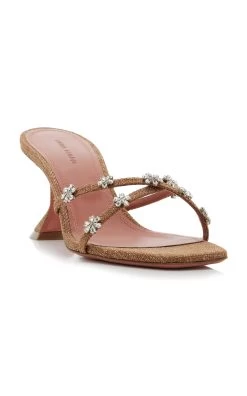 Amina Muaddi Lily Canvas Sandals -Lady Fashion Store amina muaddi brown lily slipper 70 3