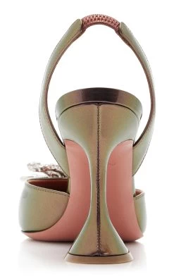 Amina Muaddi Rosie Glittered Patent Leather Slingback Pumps 10 Amina Muaddi Rosie Glittered Patent Leather Slingback Pumps -Lady Fashion Store amina muaddi brown rosie sling 95 3