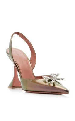 Amina Muaddi Rosie Glittered Patent Leather Slingback Pumps 11 Amina Muaddi Rosie Glittered Patent Leather Slingback Pumps -Lady Fashion Store amina muaddi brown rosie sling 95 4