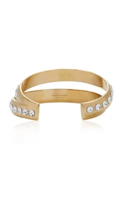Amina Muaddi Jahleel Crystal-Embellished Gold-Tone Cuff -Lady Fashion Store amina muaddi gold jahleel bangle 3
