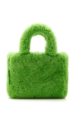 Amina Muaddi Giuly Shearling Top Handle Bag -Lady Fashion Store amina muaddi green giuly 2