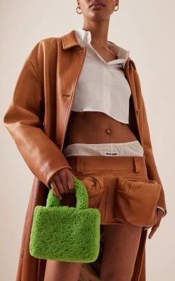 Amina Muaddi Giuly Shearling Top Handle Bag