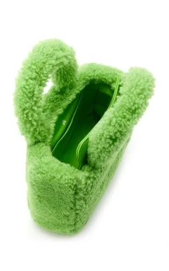 Amina Muaddi Giuly Shearling Top Handle Bag -Lady Fashion Store amina muaddi green giuly 3
