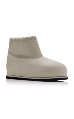 Amina Muaddi Heidi Shearling-Lined Leather Boots -Lady Fashion Store amina muaddi ivory heidi boot 35 25 3