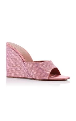 Amina Muaddi Lupita Crystal-Embellished Satin Wedge Sandals -Lady Fashion Store amina muaddi pink lupita crystal embellished satin wedge sandals 3