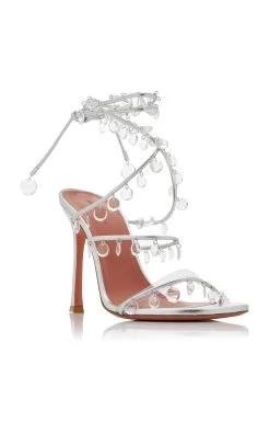 Amina Muaddi Tina Lace-Up Metallic Leather Sandals -Lady Fashion Store amina muaddi silver tina lace up metallic leather sandals 3