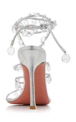 Amina Muaddi Tina Lace-Up Metallic Leather Sandals -Lady Fashion Store amina muaddi silver tina lace up metallic leather sandals 4