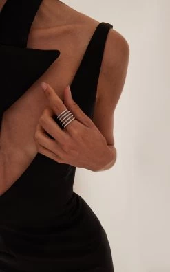 Amina Muaddi Vittoria Crystal-Embellished Silver-Tone Ring