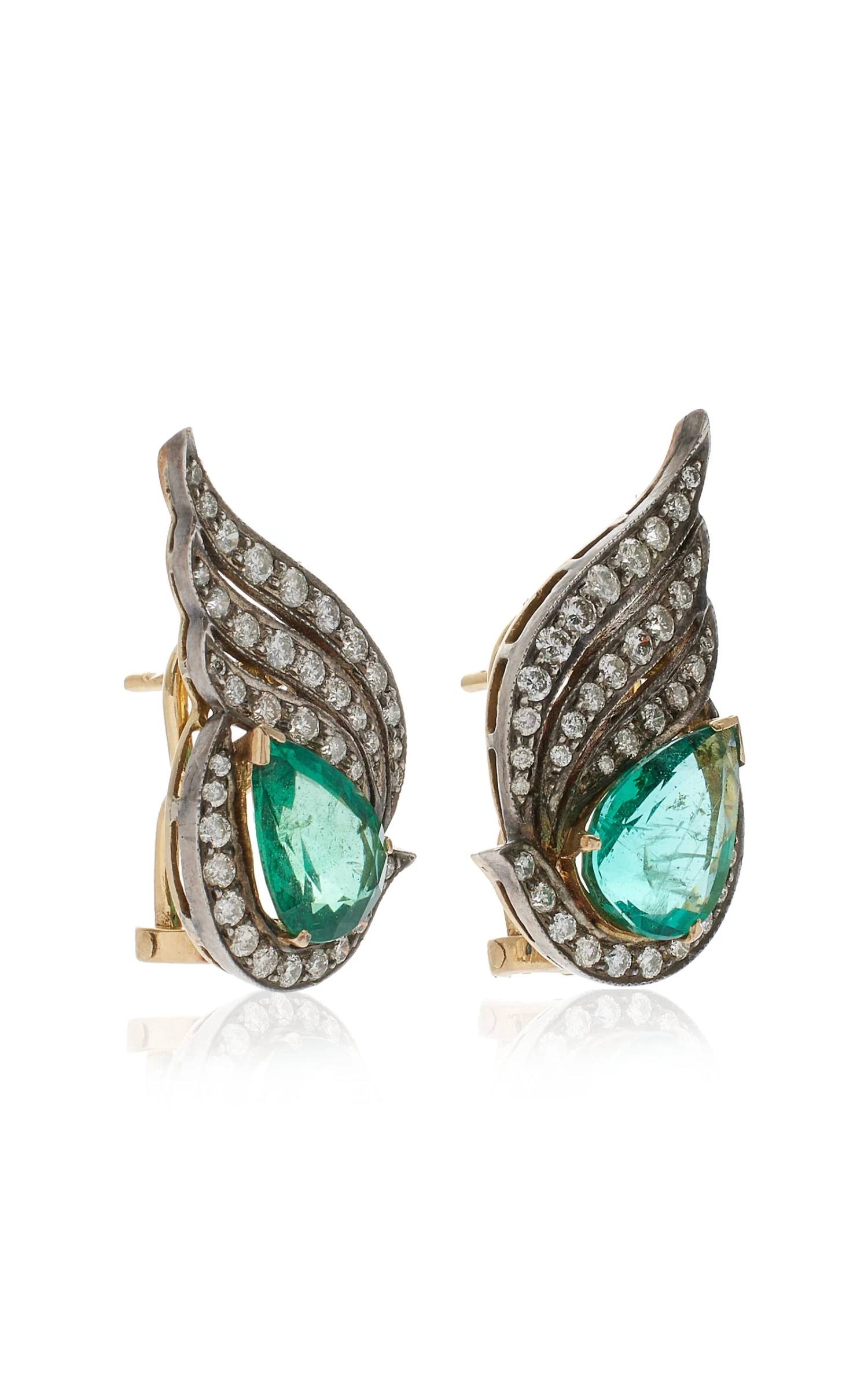 One Of A Kind 18K Yellow Gold Emerald & Diamond Stud Earrings 4 One Of A Kind 18K Yellow Gold Emerald & Diamond Stud Earrings - Image 2
