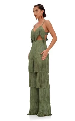 Obi Fringed Bra Top -Lady Fashion Store andrea lyamah green obi fringed bra top 2