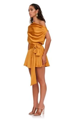 Edah Draped Romper -Lady Fashion Store andrea lyamah orange edah draped romper 2