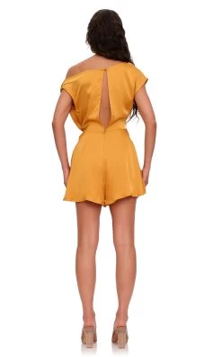 Edah Draped Romper -Lady Fashion Store andrea lyamah orange edah draped romper 3