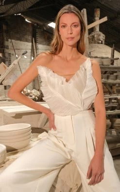 Kentia Pleated Silk Organza Top -Lady Fashion Store andres otalora white kentia pleated silk organza top 5