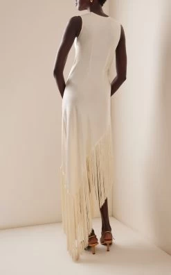 Whispering Angel Fringed Satin Midi Dress -Lady Fashion Store anna october white whispering angel fringed satin midi dress 2