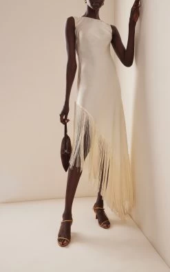 Whispering Angel Fringed Satin Midi Dress