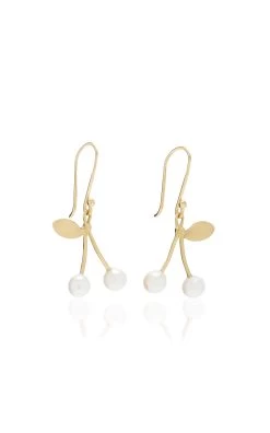 18K Yellow Gold Pearl Earrings -Lady Fashion Store annette ferdinandsen white 14k yellow gold pearl cherry earring 1