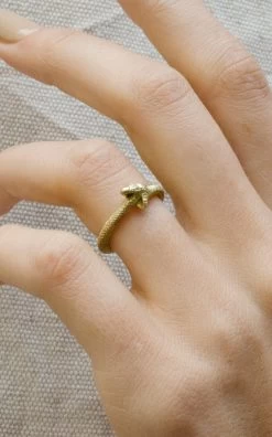 Ouroboros Snake 18K Yellow Gold Diamond Ring -Lady Fashion Store anthony lent gold gold ouroboros snake ring 4