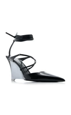 Leather Lace-Up Wedges -Lady Fashion Store arielle baron black vetro viliane 3